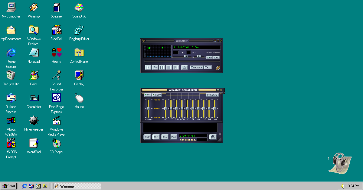 Winamp Online – Winamp 2 on a Windows 98 Desktop
